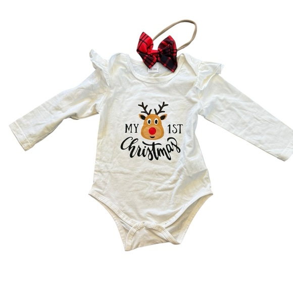 Festive Christmas Outfit with Plaid Skirt and Bow Size 12-18 months NWOT - Picture 3 of 9